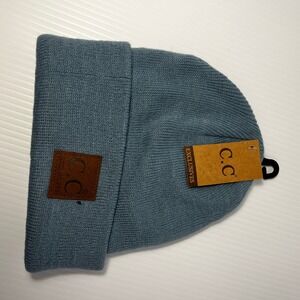 CC Exclusives Denim Beanie Hat Ribbed Knit Cuff Cuffed Slouchy Winter Warm